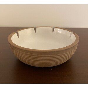 Vtg MCM Heath Pottery Ashtray 4-Slot Beige Brown Design #125